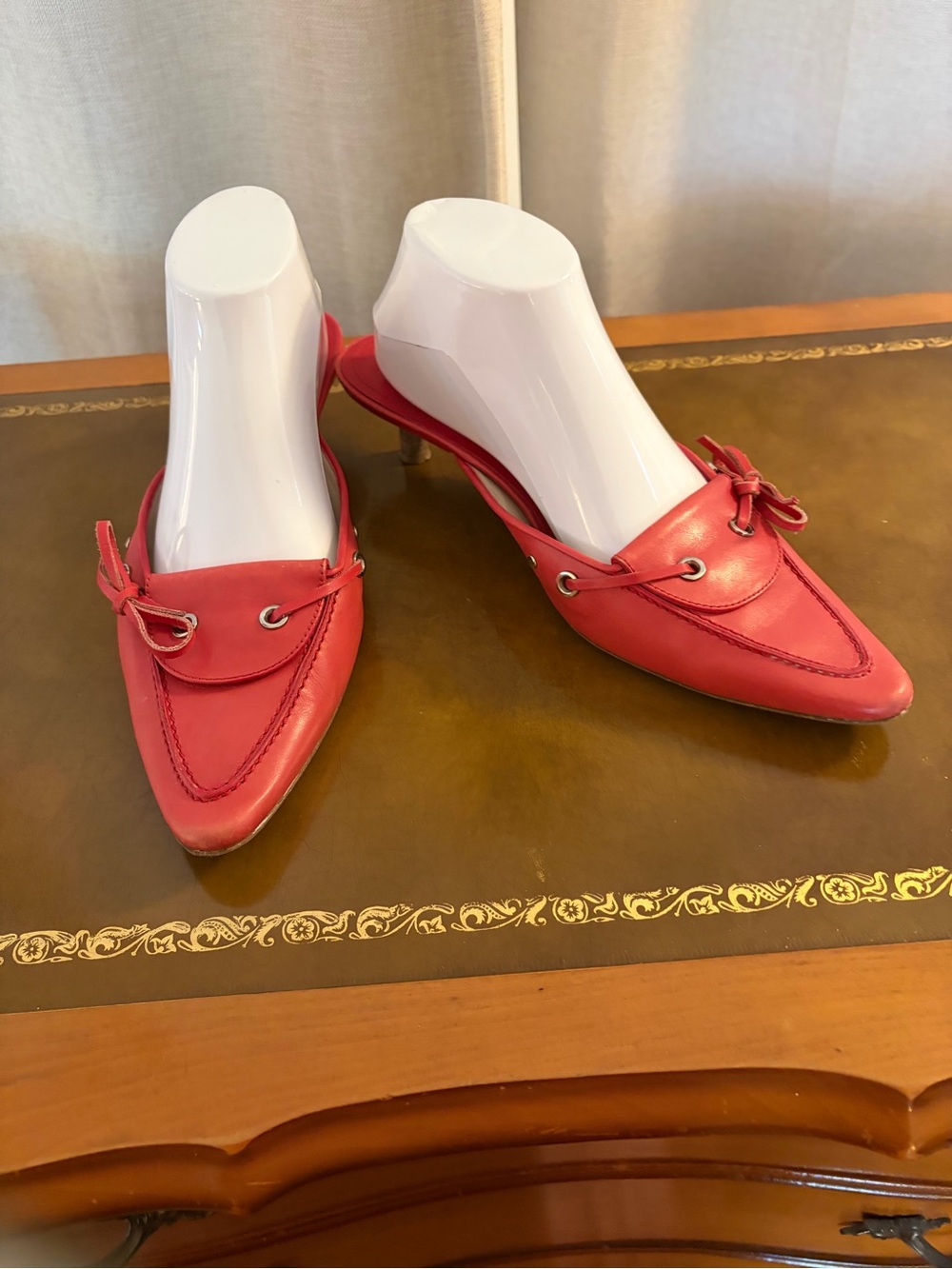 Tod's Coral Red Pointed Toe Mule Heels